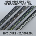 20x SMD LEDs 0603 0805 1206 3528 Emerald Ice Blue Pink Warm White UV White RGB