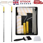 Set Paint Rollers Extension Pole Tray Brush Roller Sleeves Painting Wall Ceiling