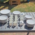 Thomas Germany White Porcelain 8 Place Setting Dinner & Tea Set. Brown Rim