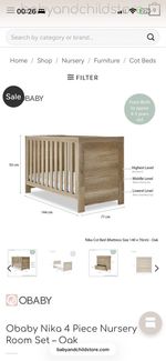 Obaby Nika Cot Bed with Mattress Oak