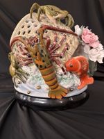 Vintage Chinese Reticulated, Porcelain Seafood Basket, Sculpture Jingdezhen Mark