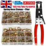 60-165PCS Hose Clamps Assortment Steel Spring Clip Water Fuel Tube Air Pipe Set