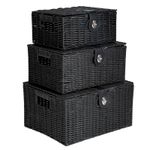 Wicker Storage Baskets With Lids and Handles Black Large Medium Small Hamper Box