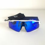 Oakley Radar EV Path Cycling Shield Sunglasses Blue Mirrored Lens White Frame