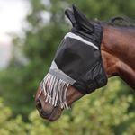 Shires Fine Mesh Fly Mask with Nose Fringe - Jet Black | Equestrian