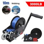 3000lbs Heavy Duty 33ft Strap Hand Crank Winch Dual Gear 10M Boat Trailer Manual