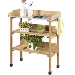 3-layer Potting Table Bench Work Station Sturdy with 2 Storage Shelves & Hooks