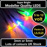 Prewired LEDs 3mm 5mm High Quality Model Railway Diorama Hobby Lights 9V to 12V