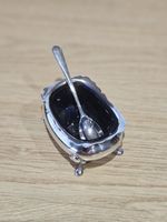 Sterling Silver Mustard Pot, Blue Glass & Spoon. Adie Brothers. 1913. Exc Cond.