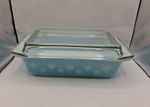 JAJ Pyrex Gaiety range Turquoise Snowflake Space Saver Deep Dish 1950s