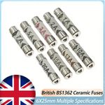 FUSES 1A 2A 3A 5A 7A 10A 13A 15A BS1362 13 AMP PLUG TOP CARTRIDGE FUSE 240V AC