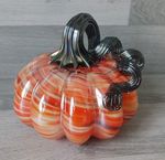 Pumpkin Hand Blown Glass Sculpted Orange Swirl Design 6 X 5 Inches Halloween 