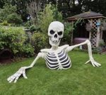 Large Halloween Skeleton Outdoor Led Light Eyes Sound Ground Breaking Skull Prop