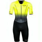 HUUB Commit Long Course Mens Tri Suit Yellow With Pockets Long Sleeve Triathlon