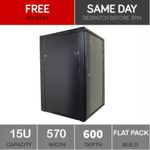 15U Server Rack Cabinet 19 inch 570 x 600mm Black