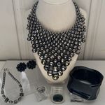 Vintage  Black  & Gray Jewelry Lot Earrings Necklace Brooch Bracelet Avon Laguna