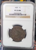 1825  Coronet Head Large Cent  NGC  VF25 BN