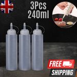 3pcs 240ML Plastic Clear Squeeze Squeezy Sauce Bottle Mayo Dispenser Bottles