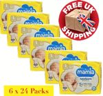Mamia Newborn Nappies Size 1 Baby Pack Of 6 5kg 6 X 24 -144 Nappies