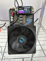 NerdQaxe++ Rev6.1 With Black Metal Stand And Halo LEDs.