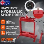 12-Ton Hydraulic Shop Press with Pressure Gauge & Press Plates Working Press Top