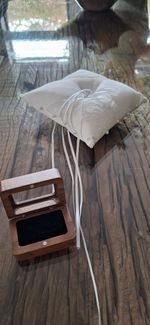 Wedding Ring Cushion & Wooden Double Ring Box Set Satin Lace Rustic Wood