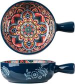 2 x Original Bohemian Style Ceramic Bowls with knob soup cereal 600ml, ink blue