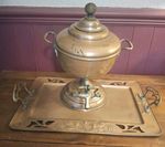 Antique Copper And Brass Tea Urn & Copper and Brass Tray