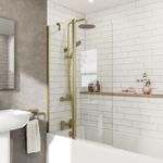 Curved Folding Bath Shower Screen 1000mm Hinged Frame Brushed Brass 2 Panels 6mm