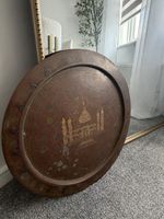 Large Brass Copper Plate/Tray with Engraved Vintage Taj Mahal Design, India