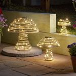 Glow Cap Rattan Light Up Mushroom Solar Powered Garden Decor Choice Of 3 Sizes