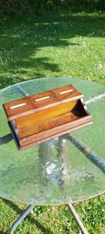 Antique Wooden Office COPYING - RED - BLACK Inkwell 