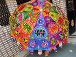 Sun Parasol Elephant Hand Embroidered Shade Beautiful Garden Yard Umbrella