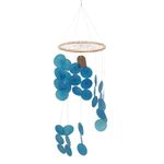 Vie Naturals Handmade Capiz Sea Shell Windchime 45Cm Height Blue For Home Décor