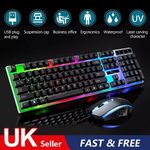 UK Gaming Keyboard And Mouse Set RGB LED USB For PC Laptop Xbox One PS4 PS5⭐️⭐️