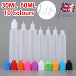 30/60ml Unicorn Long Dropper Bottle with Funnel Plastic LDPE Empty Squeezable UK