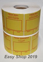 Fresh Food Sandwich or Roll labels 1000 roll Yellow Red Print Day Dot 65 X 70mm