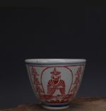 Chinese Qing Blue and White Porcelain Red Buddha Pattern Teacup Cup 3.15 inch