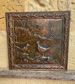 Vintage French Copper Wall Plaque Pheasants Rustic Hunting Scene Decor