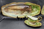 Antique JPL Limoges France Hand painted Fish Platter & Gravy Boat 3 Plates