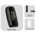 Fitbit Inspire 3 Bundle - x2 Wrist Straps, Full Screen Protector, Black- Refurb