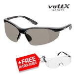 voltX CONSTRUCTOR READERS Full Lens Magnified SMOKE UV400 Safety Glasses + Cord