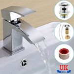 Waterfall Bathroom Sink Tap Cloakroom Basin Mixer Chrome Mono Faucet + Waste Set
