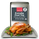2 Oven Tray Set 38 x 25cm Large Roasting Pan Baking Bakeware Kitchen Steel Sheet