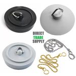Rubber Sink Basin Plug Bathroom Kitchen Universal 38mm 45mm Black White & Chain