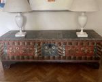 C19th Extra Large Austrian Painted Coffer Marriage Chest Trunk 80ins Wide