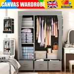 Large Fabric Canvas Wardrobe with Clothes Hanging Rail Shelving Storage Closet