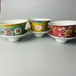 3 X VINTAGE CHINESE FAMILLE ROSR PORCELAIN TEA CUPS AND SAUCERS REPUBLIC  PERIOD