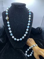 Pretty SUMMER TIME Miriam Haskell Blue Glass Beads Necklace/Bracelet Set SIGNED