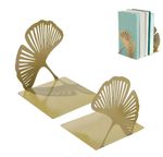 Demarsen 2 Pcs Bookends in Metal,Ginkgo Leaves 12.4*12.4*12.4, Khaki